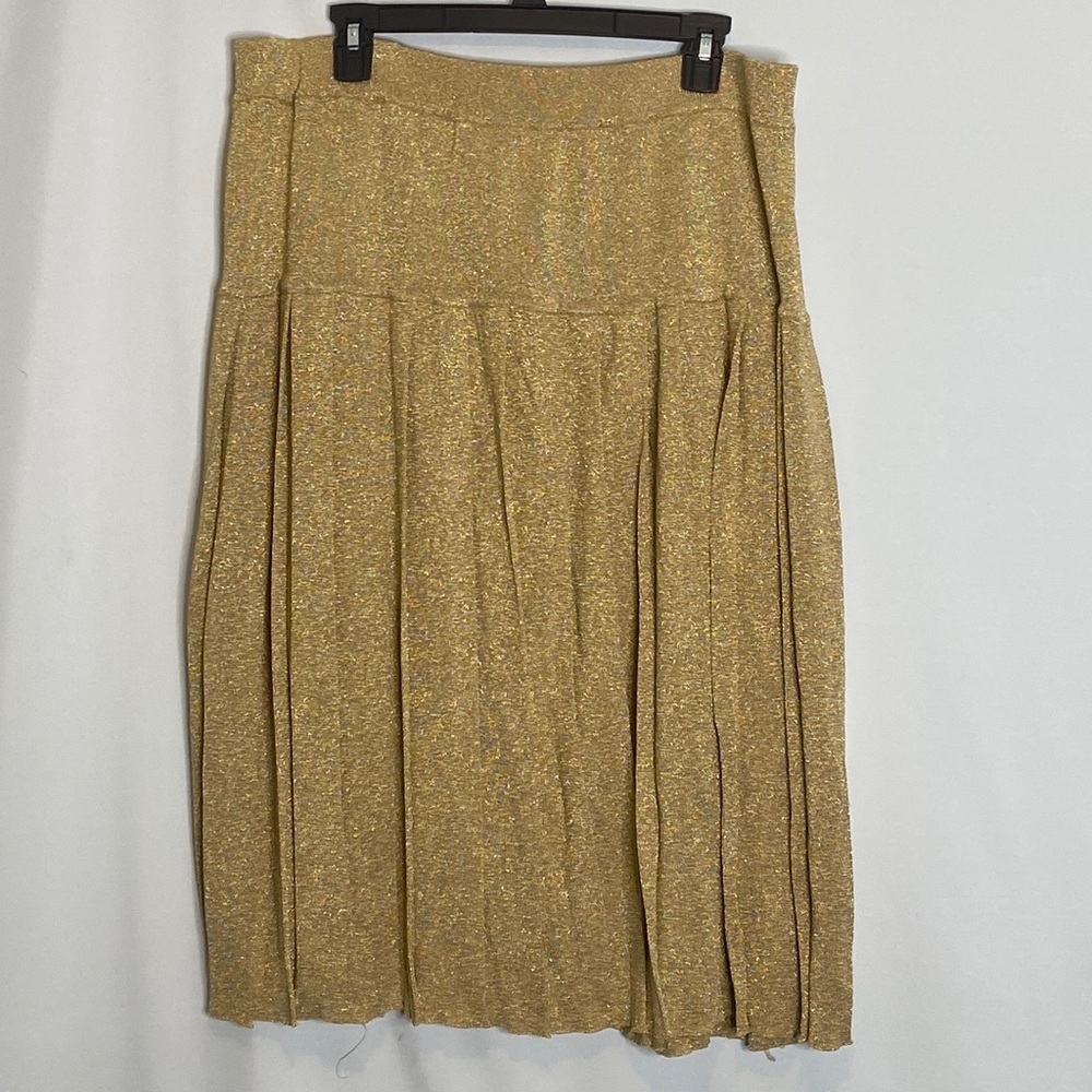 New Outlander Vtg Midi Skirt Size Plus Size 3 Gold Metallic Pull On Pleated